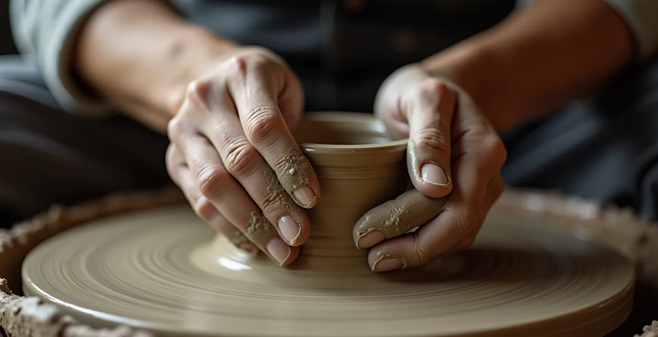 Gros plan sur des mains en action créant quelque chose avec de l'argile