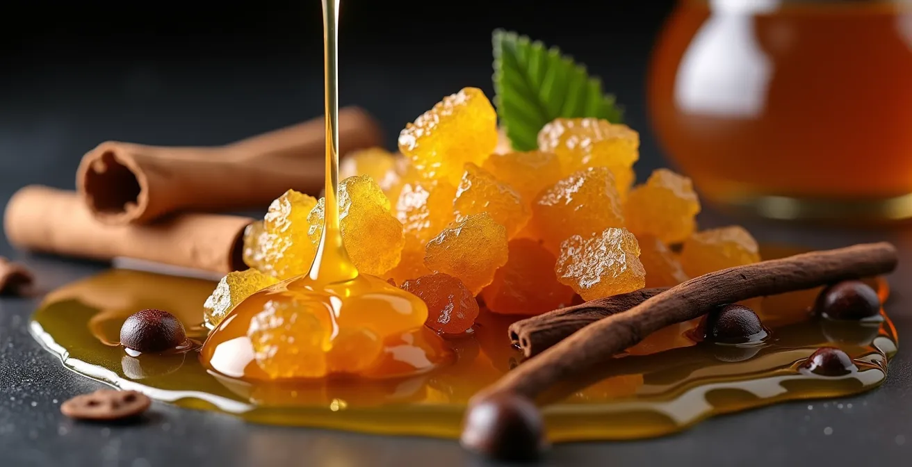 Arrangement créatif d'alternatives naturelles au sucre avec différentes textures et couleurs