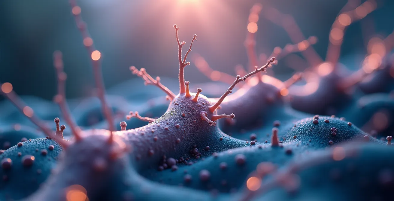 Vue macro du système olfactif humain montrant la connexion directe au cerveau limbique