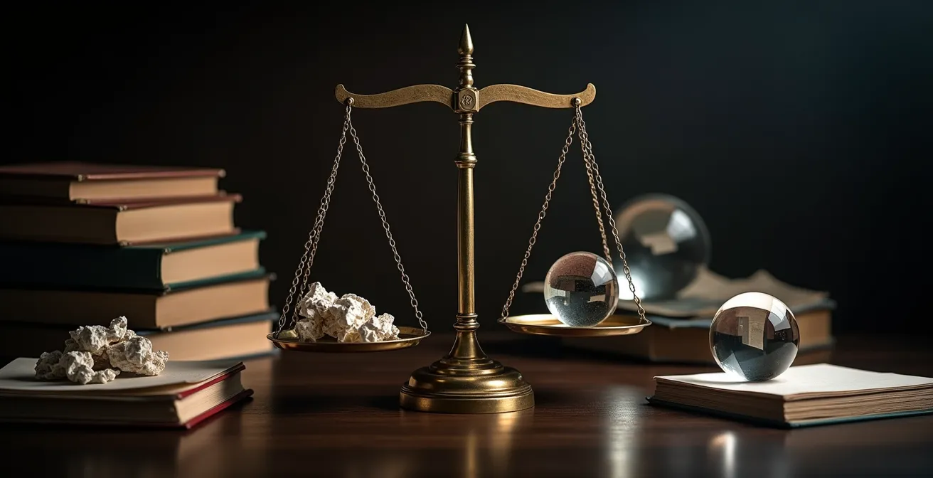 Métaphore visuelle de l'équilibre informationnel avec une balance symbolisant le tri des données de santé