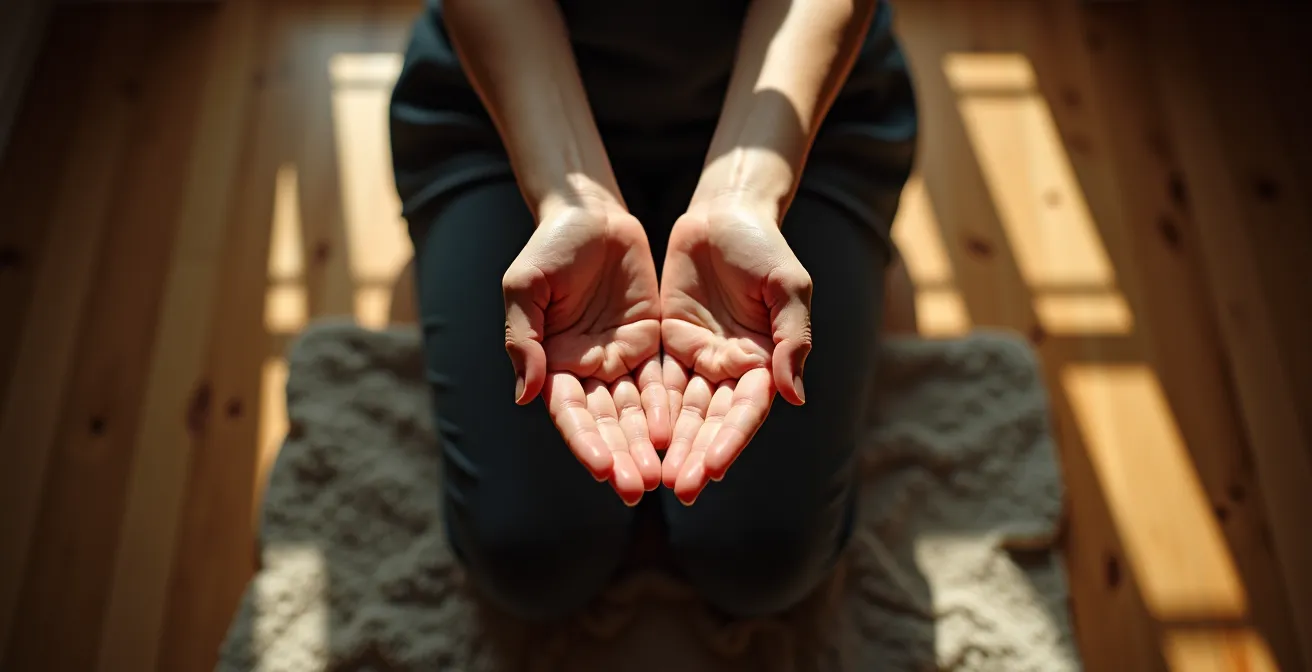 Personne pratiquant la respiration consciente en position de méditation