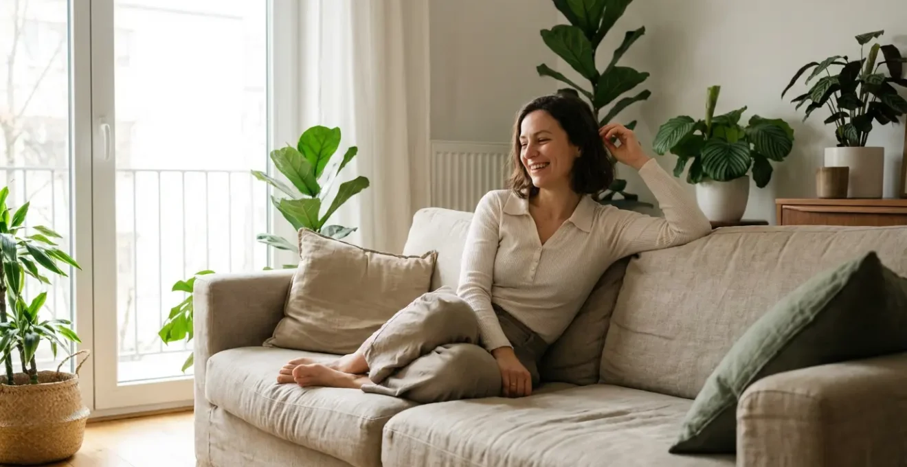 Moment de relaxation naturelle dans un salon lumineux avec plantes vertes