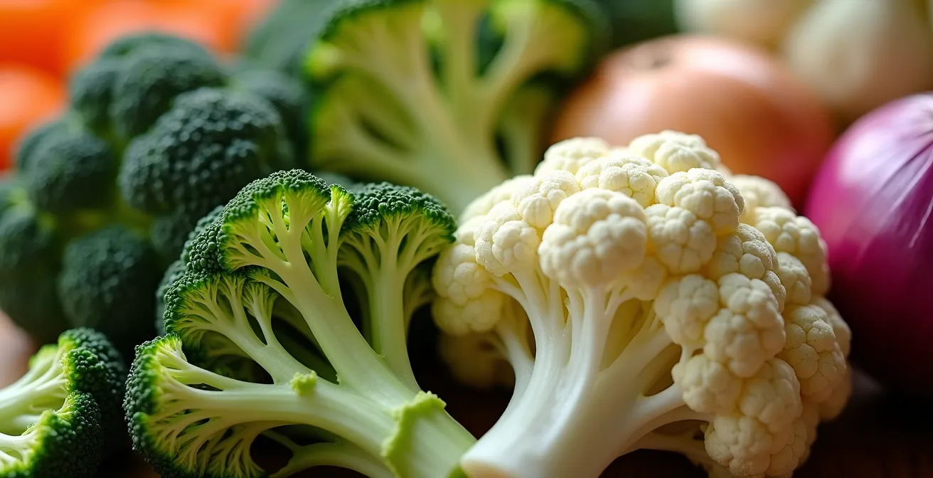Vue macro de légumes crus coupés montrant leurs fibres et textures