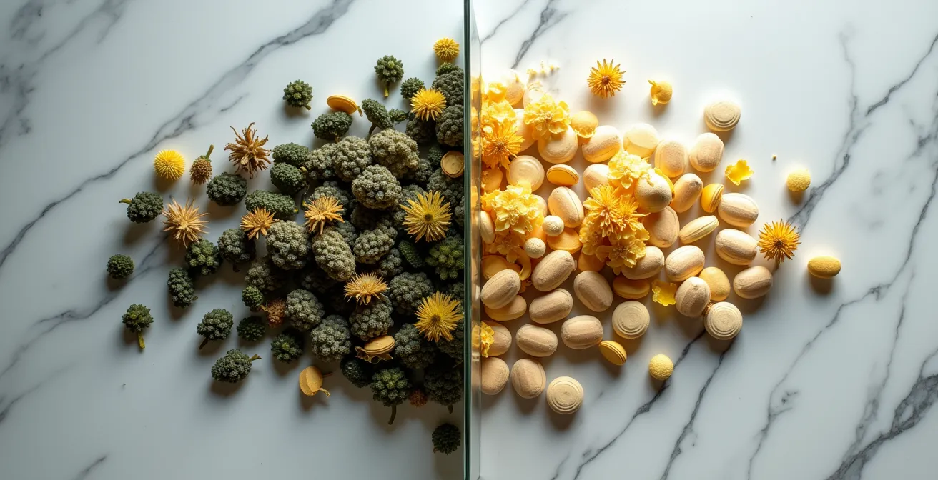 Arrangement de plantes médicinales avec symbolique de sécurité et d'interactions