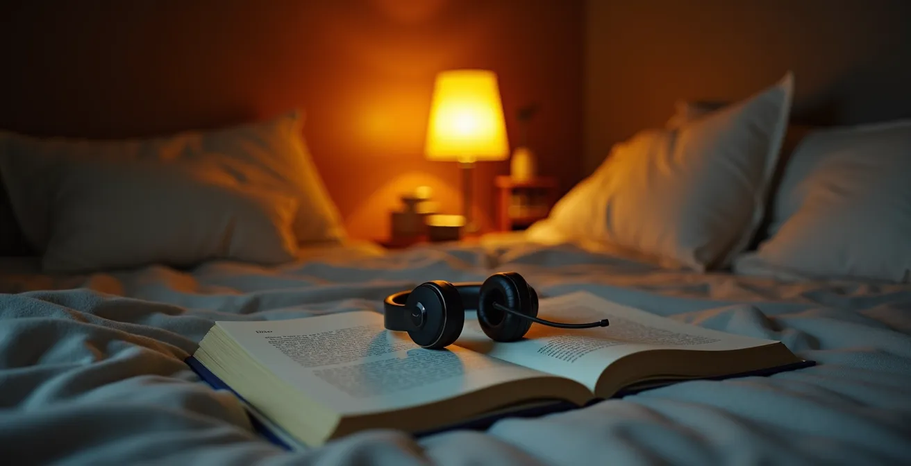 Environnement de chambre apaisante avec activités alternatives aux écrans comme livres et carnet